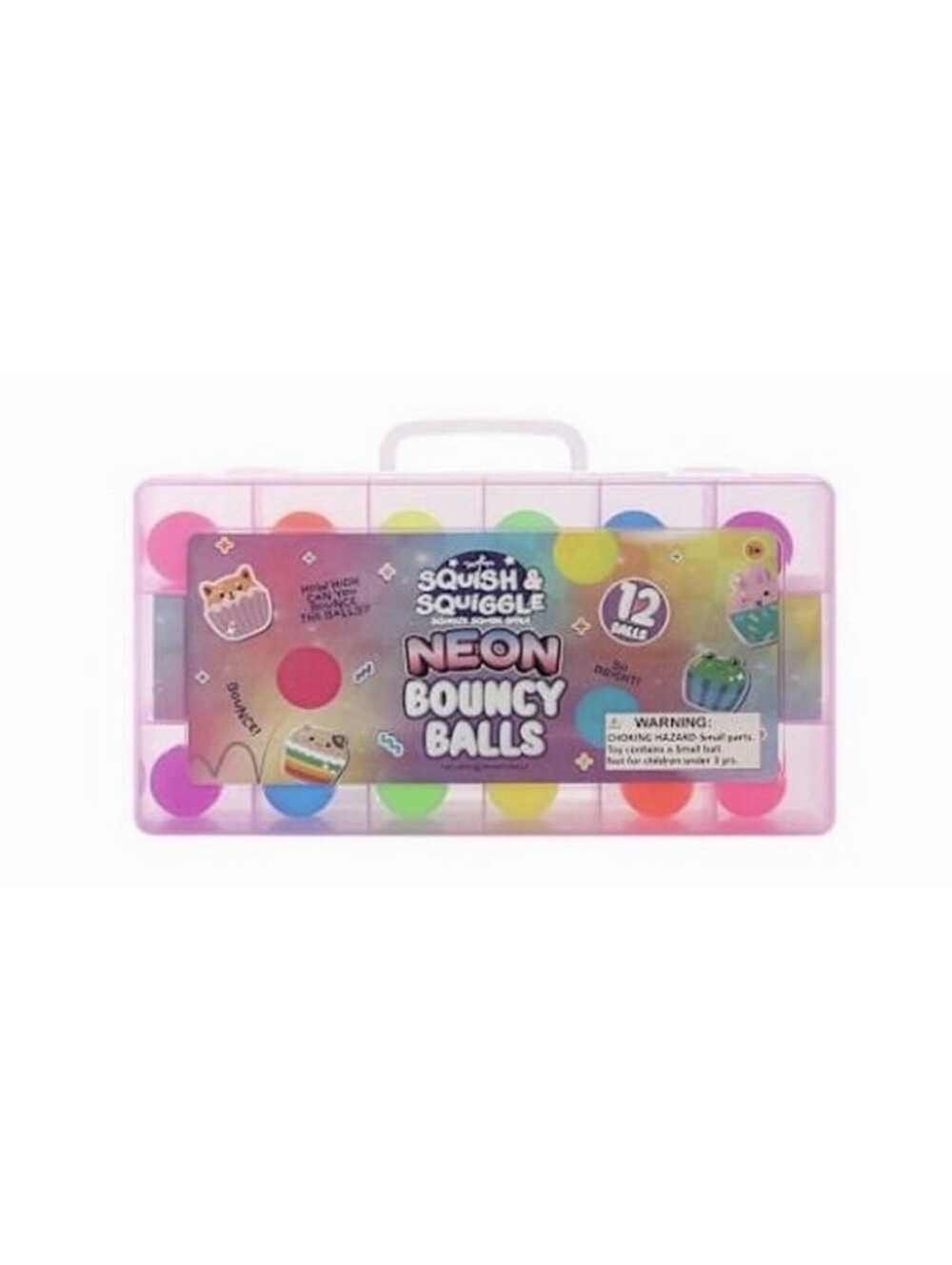 ToyMania Squish and Squiggle Neon Bouncy balls with Carry Case